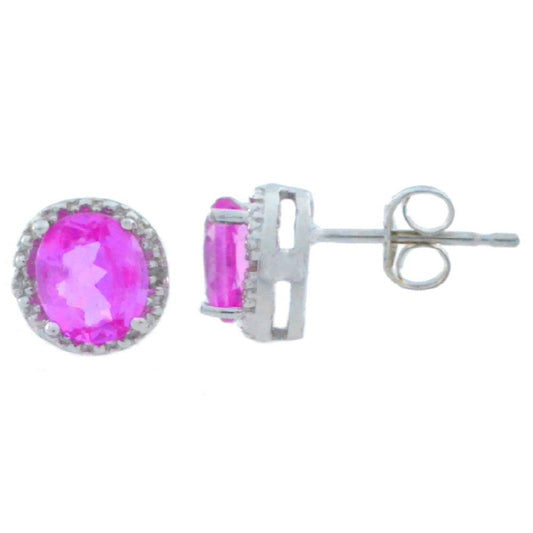 2 Ct Pink Sapphire & Diamond Round Stud Earrings 14Kt White Gold