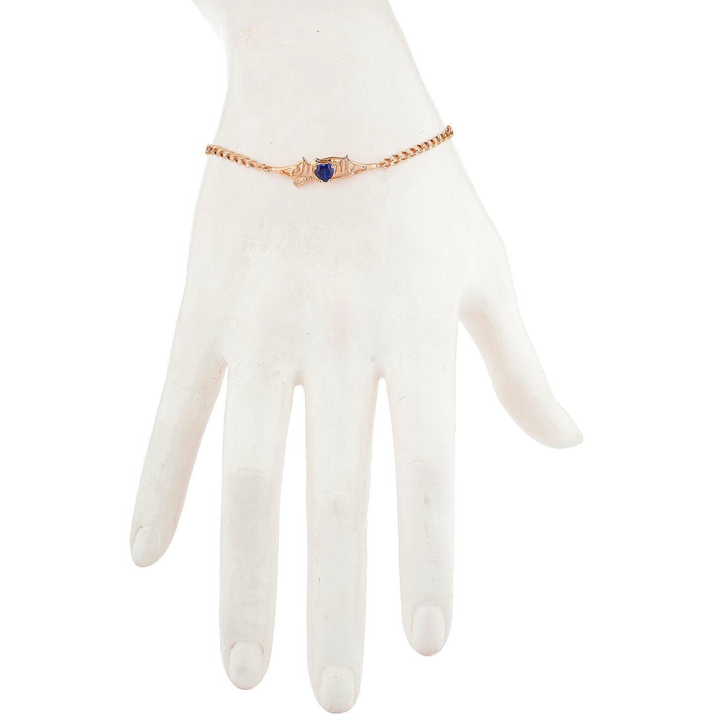 Blue Sapphire & Diamond Heart Mom Bracelet 14Kt Rose Gold Plated Over .925 Sterling Silver