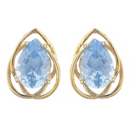 14Kt Gold 4 Ct Aquamarine Pear Teardrop Design Stud Earrings