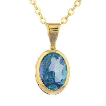 14Kt Gold Natural Blue Mystic Topaz Oval Bezel Pendant Necklace