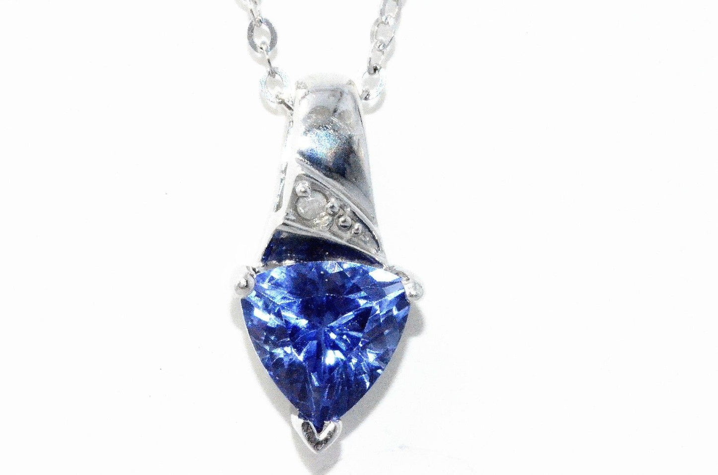 1.5 Ct Tanzanite Trillion Diamond Pendant .925 Sterling Silver Rhodium Finish