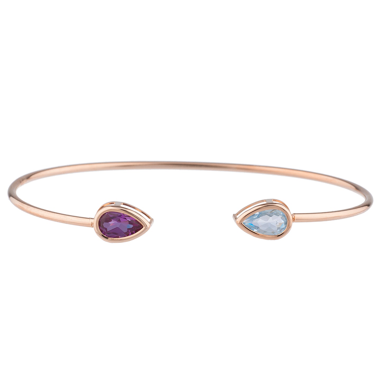 14Kt Gold Aquamarine & Alexandrite Pear Bezel Bangle Bracelet