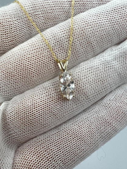 14Kt Gold White Sapphire Marquise Pendant Necklace