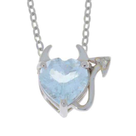 1.5 Ct Aquamarine & Diamond Devil Heart Pendant .925 Sterling Silver