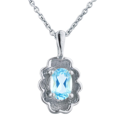 0.50 Ct Blue Topaz Oval Design Pendant .925 Sterling Silver