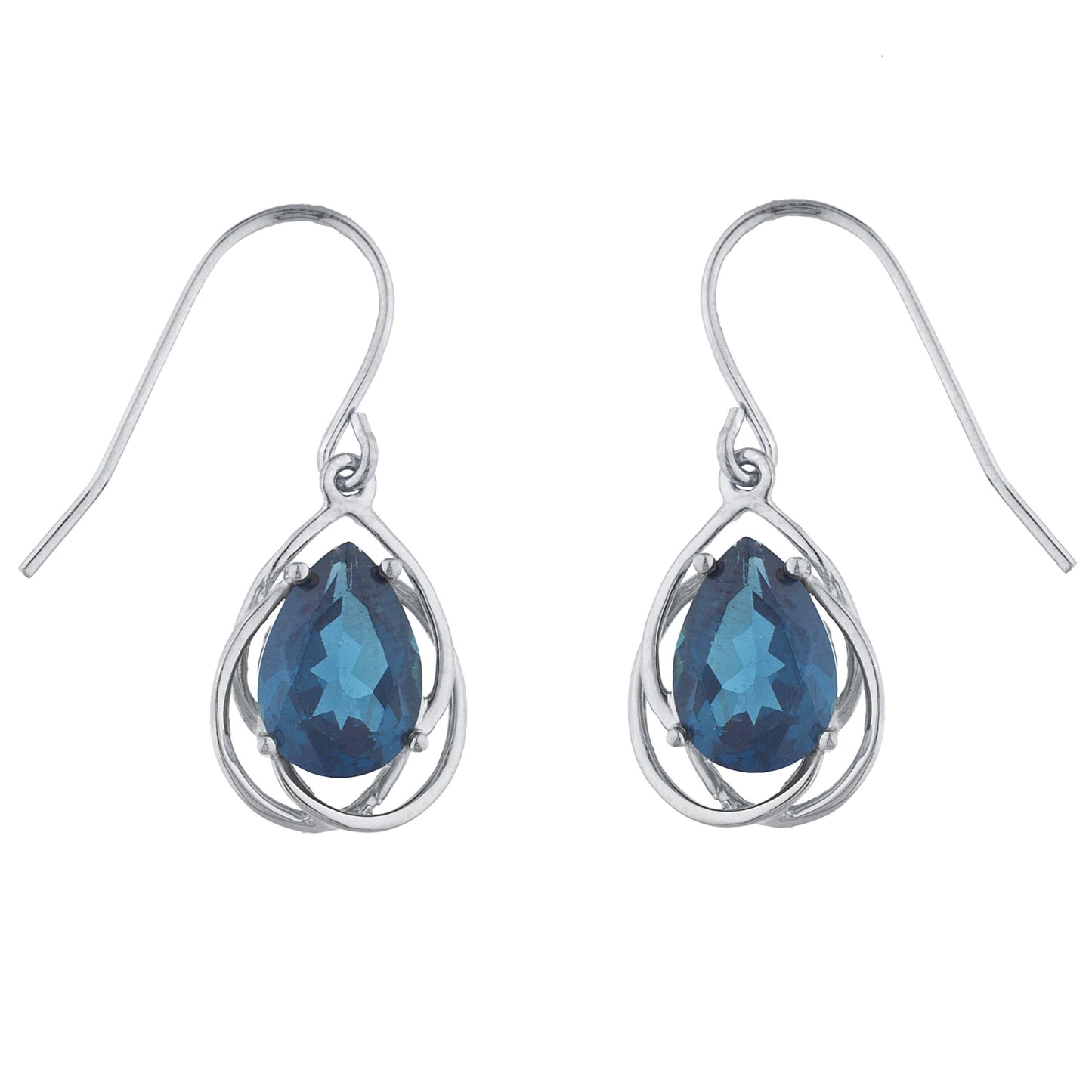 4 Ct London Blue Topaz Pear Teardrop Design Dangle Earrings .925 Sterling Silver