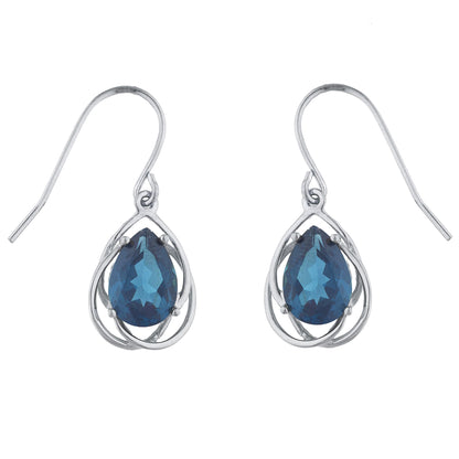 4 Ct London Blue Topaz Pear Teardrop Design Dangle Earrings .925 Sterling Silver