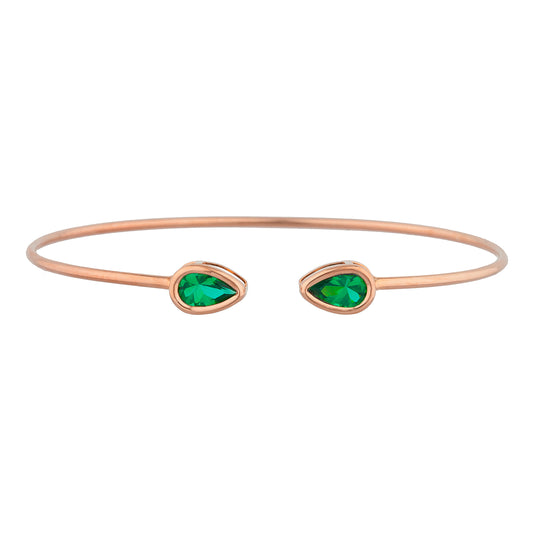 14Kt Rose Gold Plated Emerald Pear Bezel Bangle Bracelet