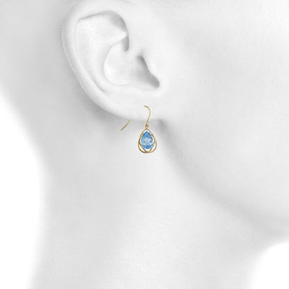 14Kt Yellow Gold Plated Blue Topaz Pear Teardrop Design Dangle Earrings