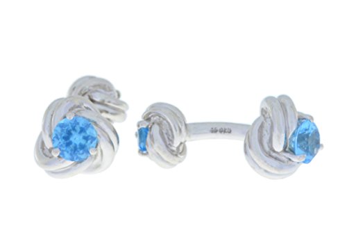 2.5 Ct Blue Topaz Knot Cufflinks .925 Sterling Silver Rhodium Finish [Jewelry]