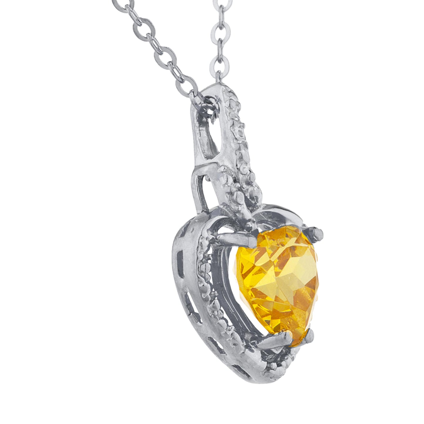 14Kt Gold Yellow Citrine Heart Design Pendant Necklace