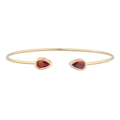 14Kt Yellow Gold Plated Garnet Pear Bezel Bangle Bracelet