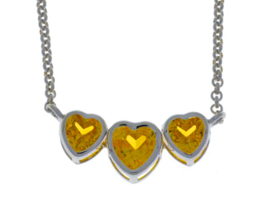 2 Carat Citrine Heart Bezel Pendant .925 Sterling Silver Rhodium Finish