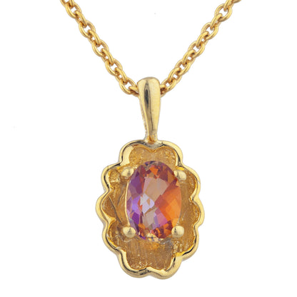 14Kt Yellow Gold Plated Natural Ecstasy Mystic Topaz Oval Design Pendant