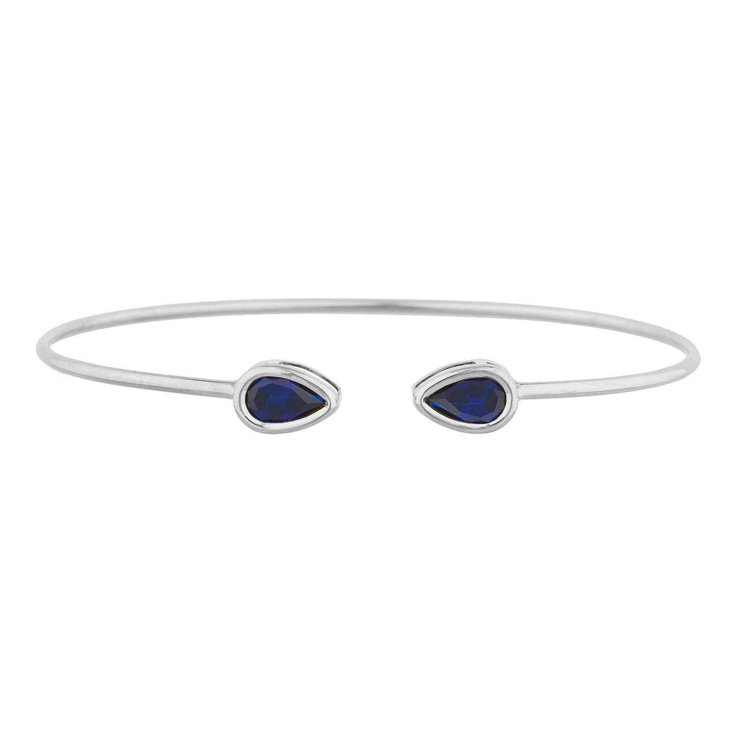 14Kt Gold Blue Sapphire Pear Bezel Bangle Bracelet