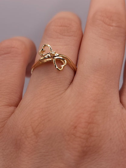 14Kt Gold Genuine Natural Diamond Double Heart Ring