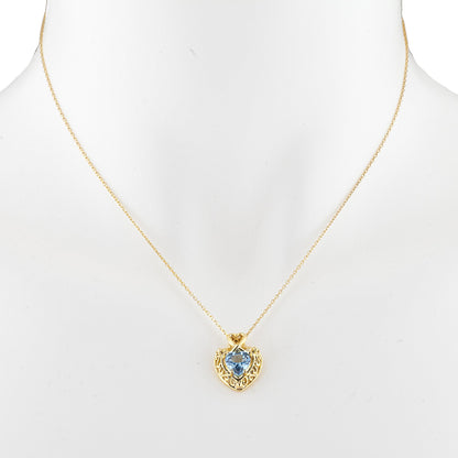 14Kt Yellow Gold Plated Blue Topaz Heart Design Pendant