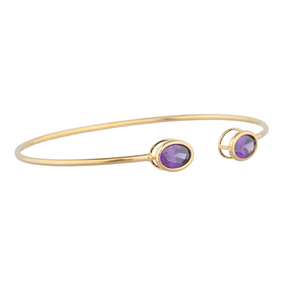 14Kt Gold Amethyst Oval Bezel Bangle Bracelet