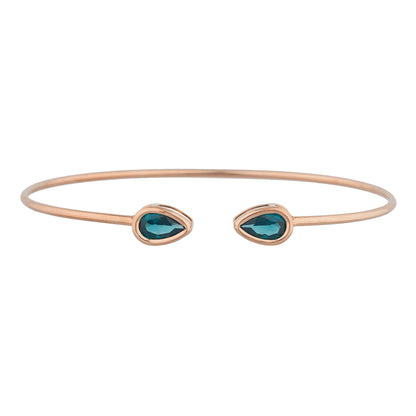 14Kt Rose Gold Plated London Blue Topaz Pear Bezel Bangle Bracelet