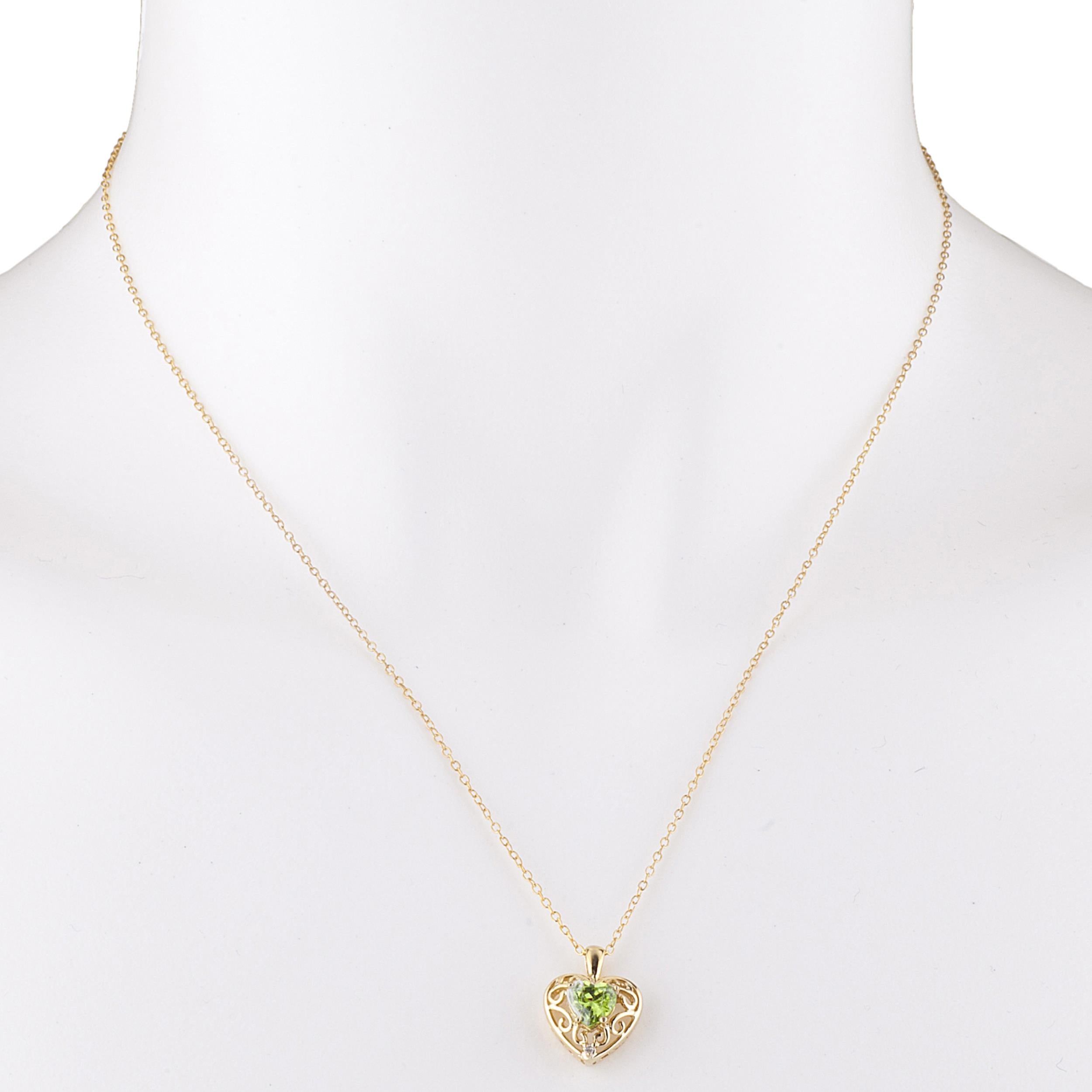 14Kt Gold Peridot & Diamond Heart LOVE ENGRAVED Pendant Necklace