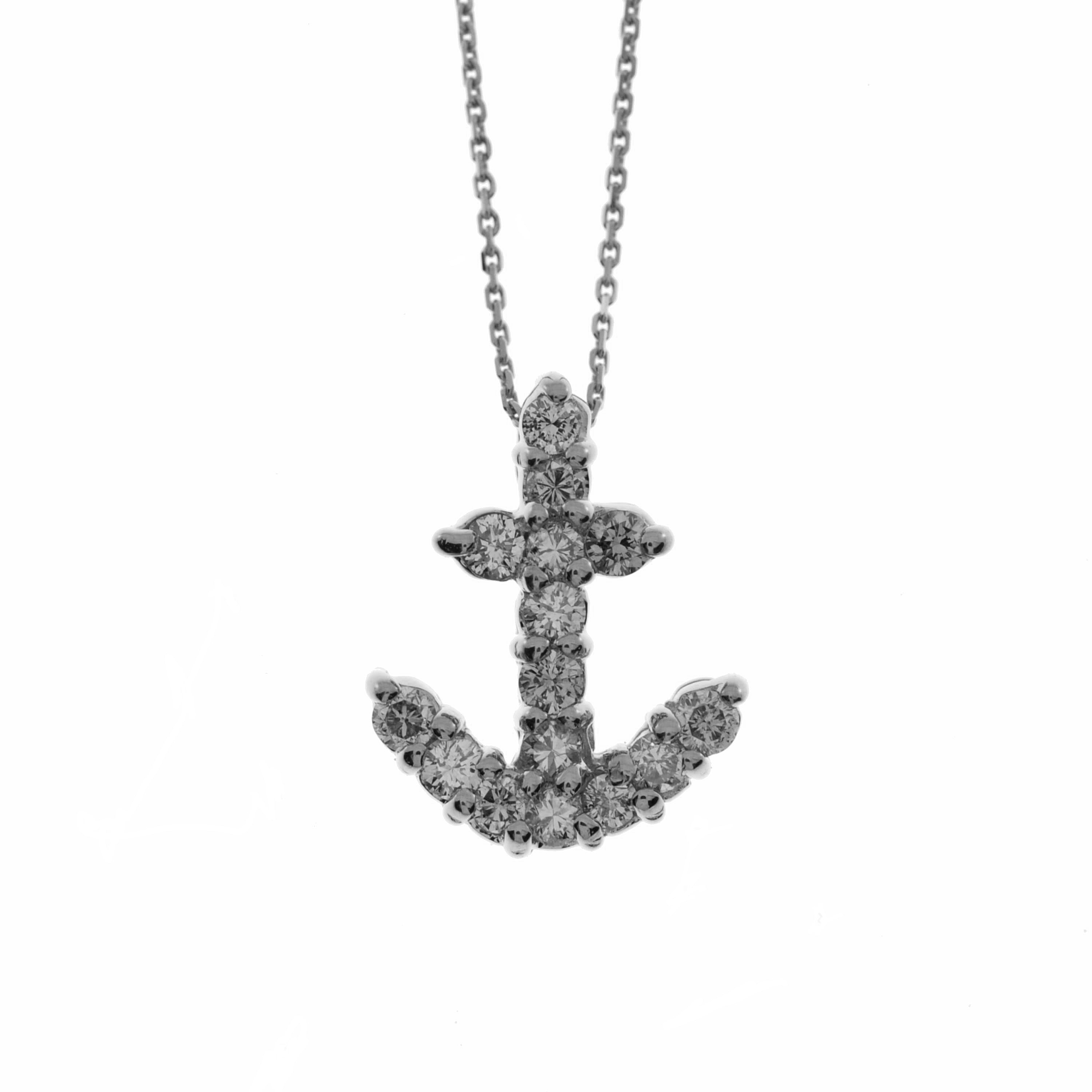 14Kt Gold 0.35 Ct Genuine Natural Diamond Anchor Cross Pendant Necklace