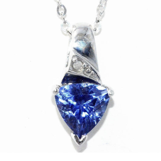 14Kt Gold 1.5 Ct Tanzanite & Diamond Trillion Pendant Necklace