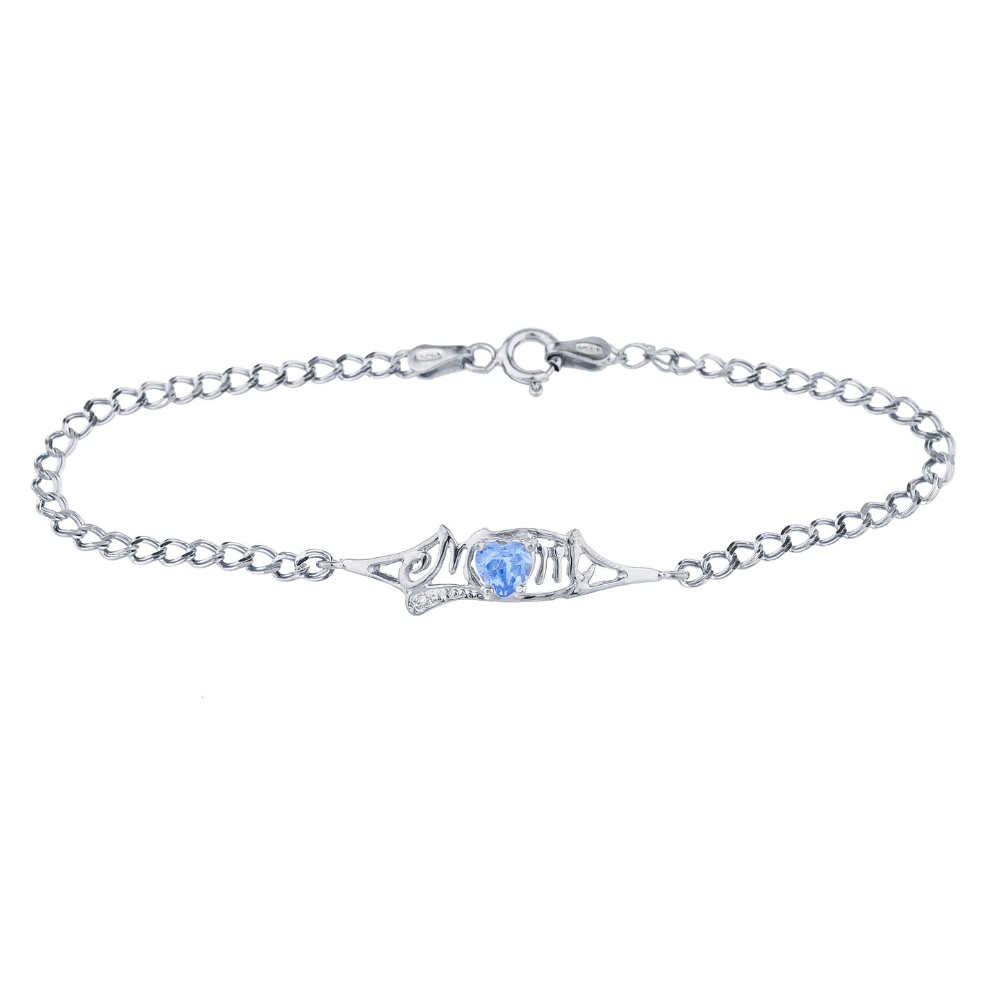 Tanzanite & Diamond Heart Mom Bracelet .925 Sterling Silver