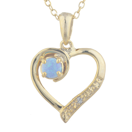 14Kt Yellow Gold Plated Blue Opal & Diamond Heart Pendant