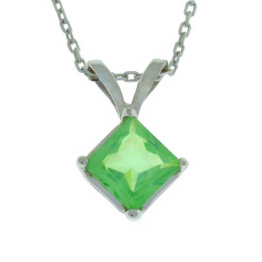 14Kt Gold Green Sapphire Princess Cut Pendant Necklace