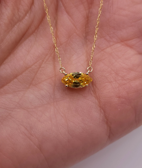 14Kt Gold Citrine Marquise Pendant Necklace