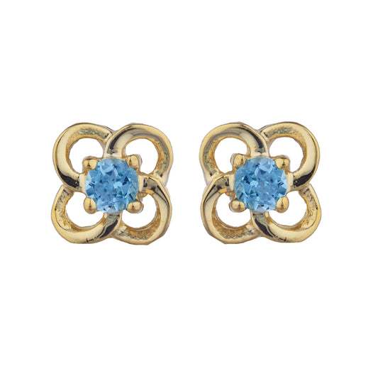 14Kt Gold Blue Topaz Love Knot Stud Earrings