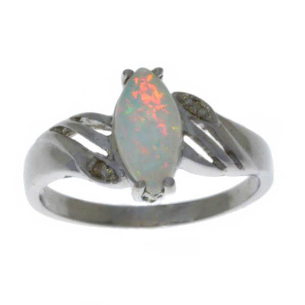 Opal & Diamond Marquise Ring .925 Sterling Silver
