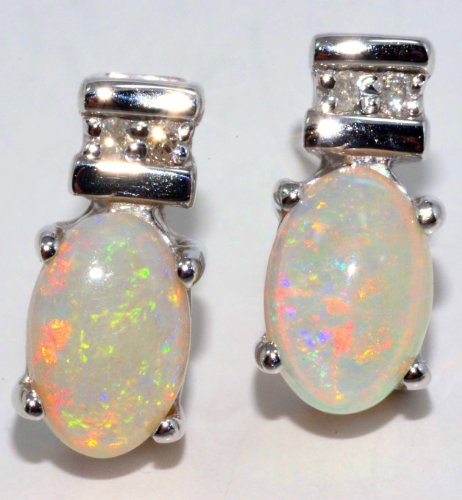14Kt White Gold Genuine Opal Oval Stud Earrings