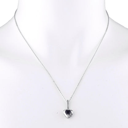 Genuine Black Onyx & Diamond Heart Pendant .925 Sterling Silver