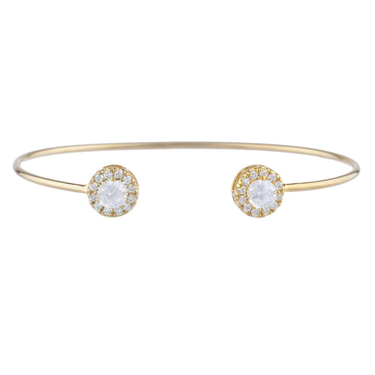 1 Ct White Sapphire Halo Design Round Bangle Bracelet 14Kt Yellow Gold Rose Gold Silver