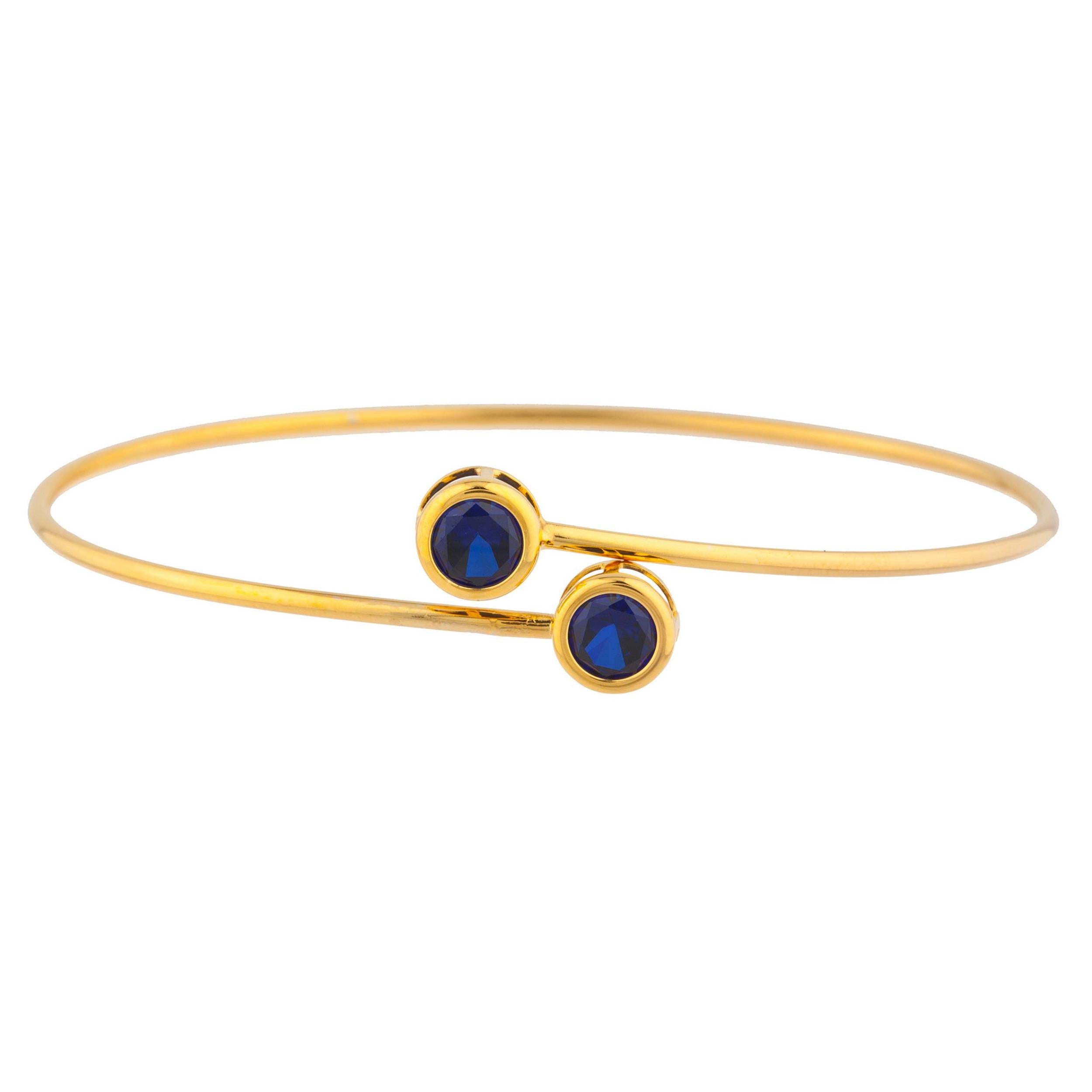 14Kt Gold Blue Sapphire Round Bezel Bangle Bracelet