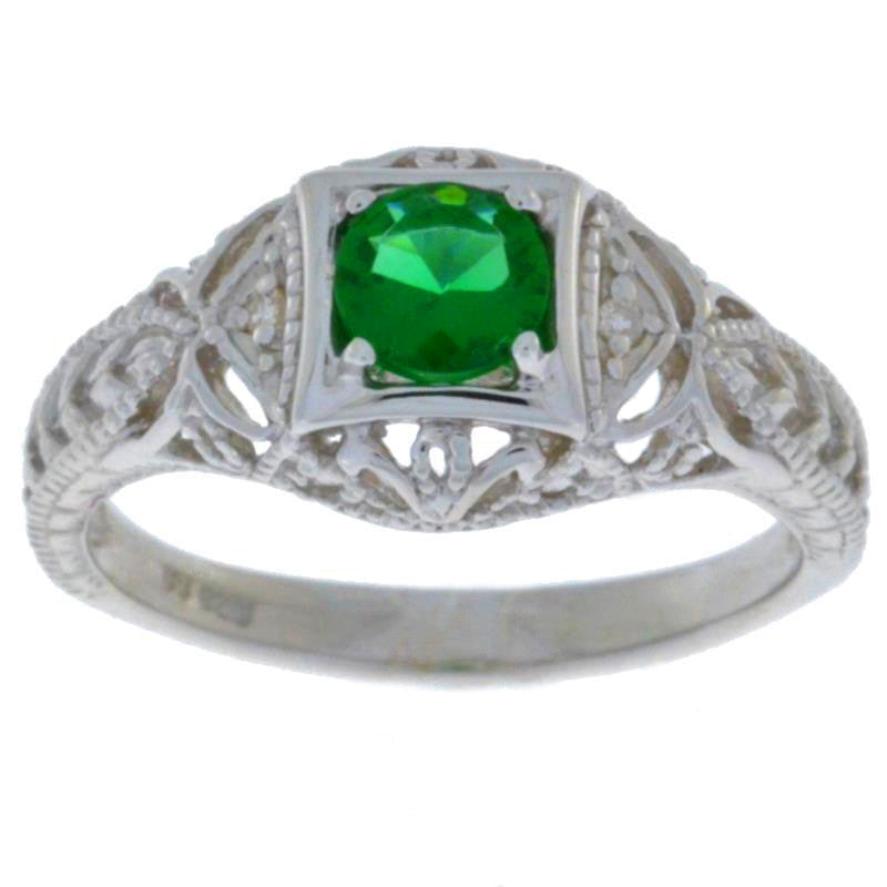 0.50 Ct Emerald & Diamond Round Ring .925 Sterling Silver