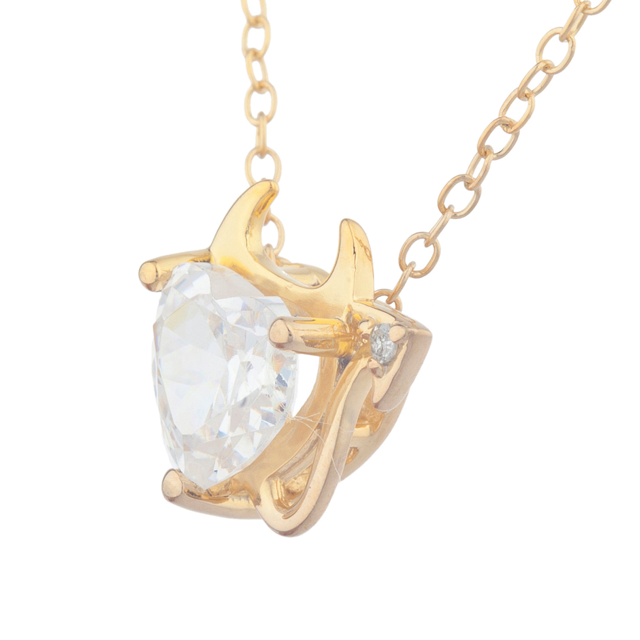 14Kt Gold 1.5 Ct Zirconia & Diamond Devil Heart Pendant Necklace