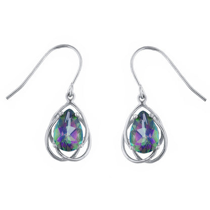 4 Ct Natural Mystic Topaz Pear Teardrop Design Dangle Earrings .925 Sterling Silver