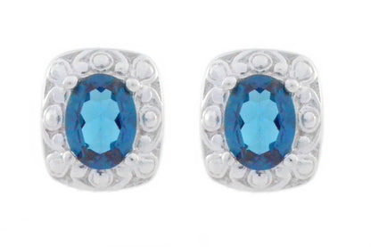 3 Ct London Blue Topaz Oval Stud Earrings .925 Sterling Silver