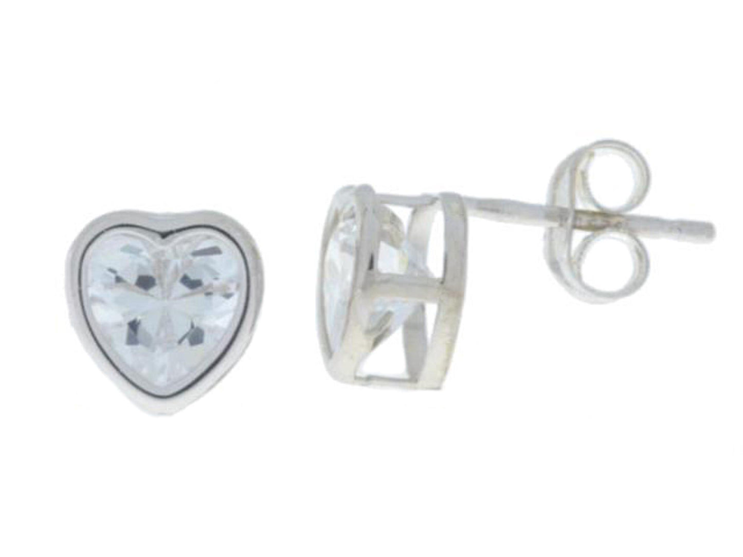 14Kt White Gold Zirconia Heart Bezel Stud Earrings