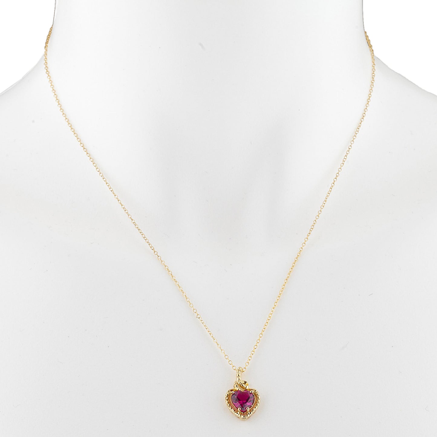 14Kt Gold Created Ruby Heart Design Pendant Necklace