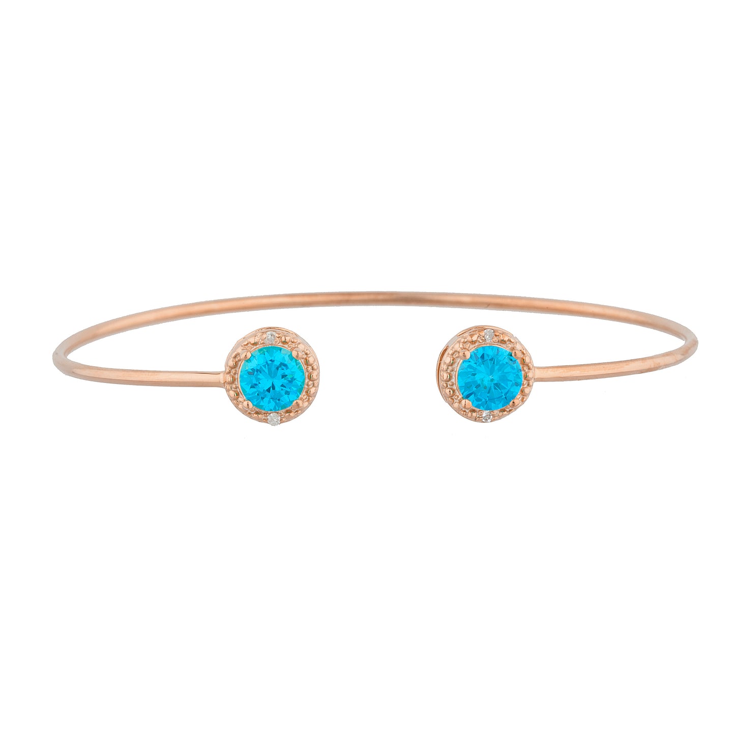 14Kt Gold Swiss Blue Topaz & Diamond Round Bangle Bracelet