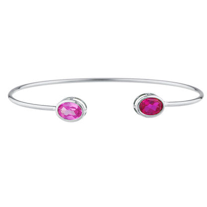 Created Ruby & Pink Sapphire Oval Bezel Bangle Bracelet .925 Sterling Silver