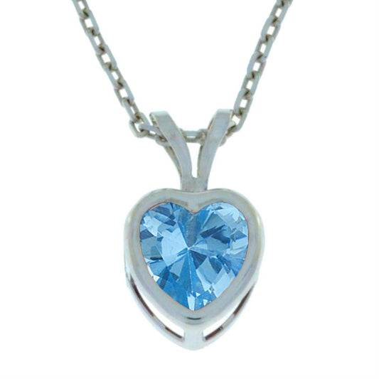 14Kt Gold Swiss Blue Topaz Heart Bezel Pendant Necklace