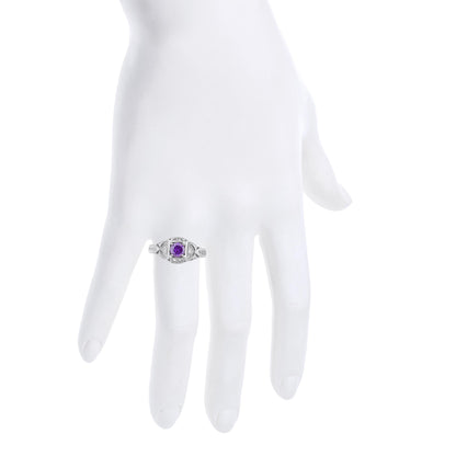 14Kt Gold Amethyst & Diamond Design Round Ring