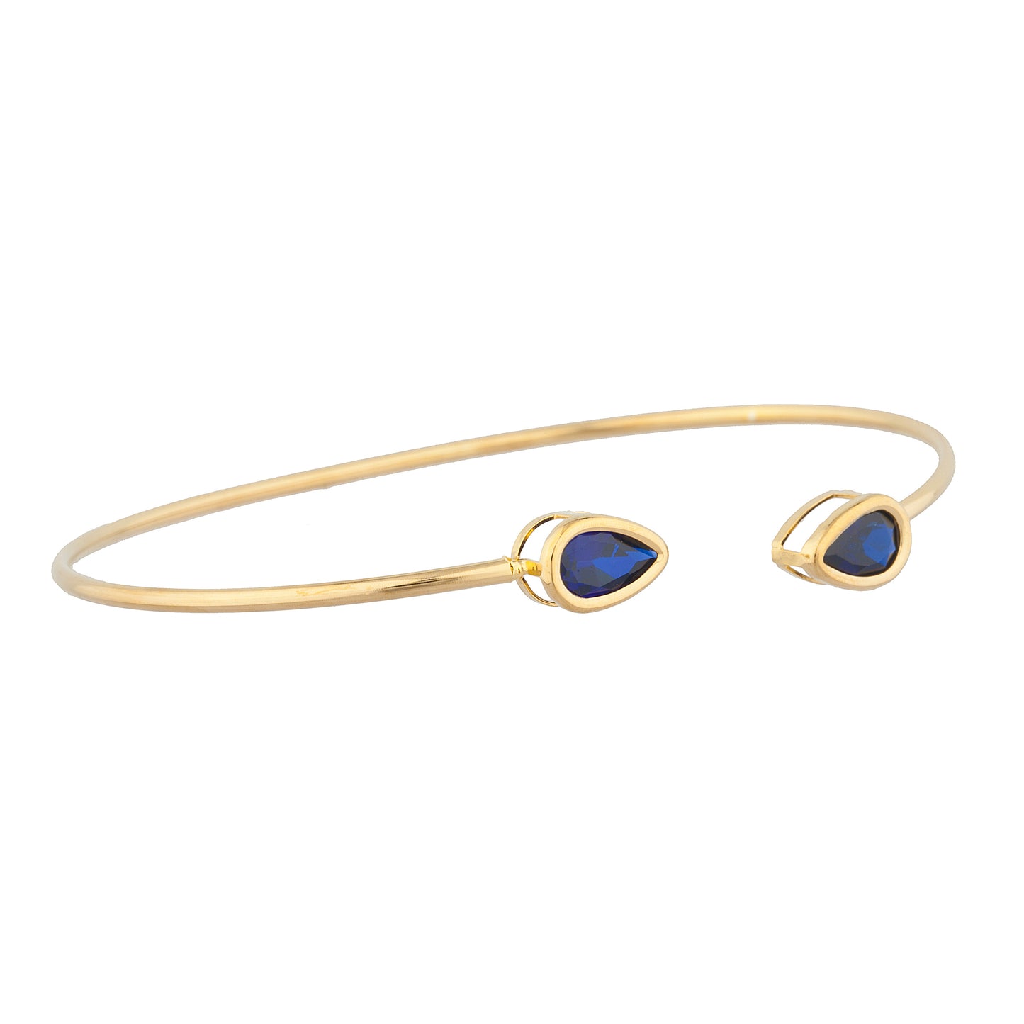 14Kt Gold Blue Sapphire Pear Bezel Bangle Bracelet