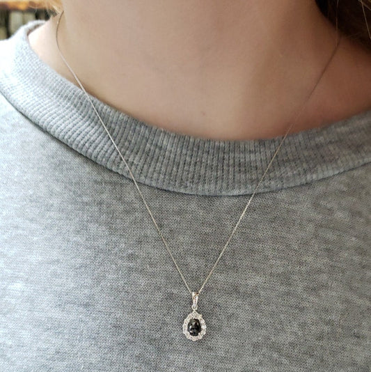 14Kt Gold 1.26 Ct Rose Cut Black Diamond & White Diamond Pendant