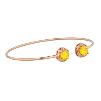 14Kt Gold Yellow Citrine & Diamond Round Bangle Bracelet