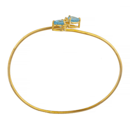 14Kt Gold Blue Topaz & Diamond Devil Heart Bangle Bracelet